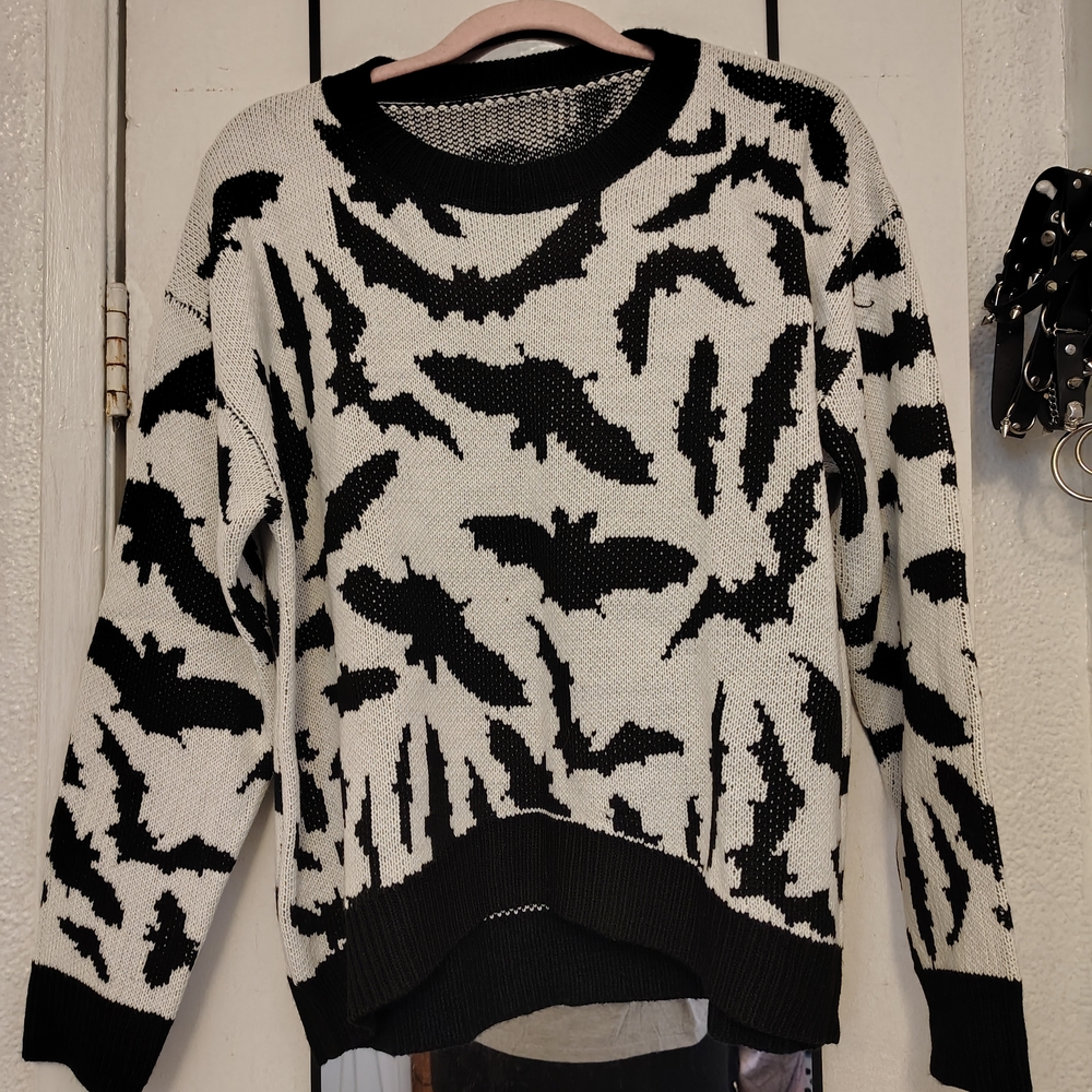 Black And White Bat Pattern Sweater